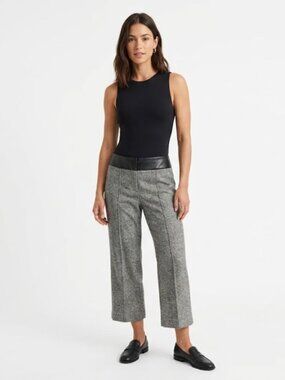 DS Lab Wool Silk Vegan Leather Waisted Cropped Straight Leg Trousers Sz 10